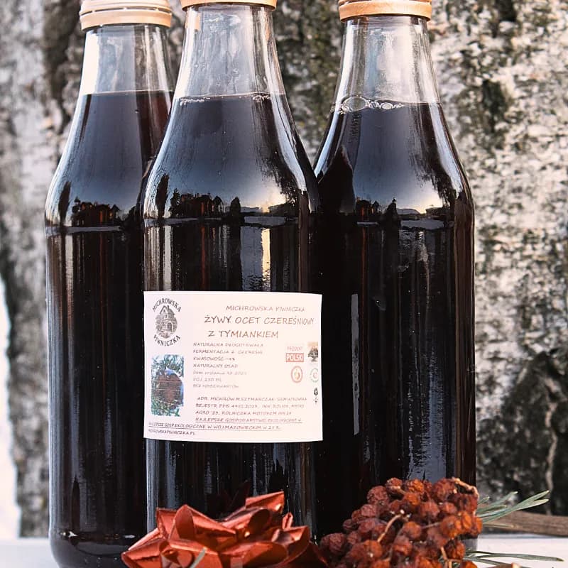 Żywy ocet czereśnowy z tymiankiem EKO 250 ml
