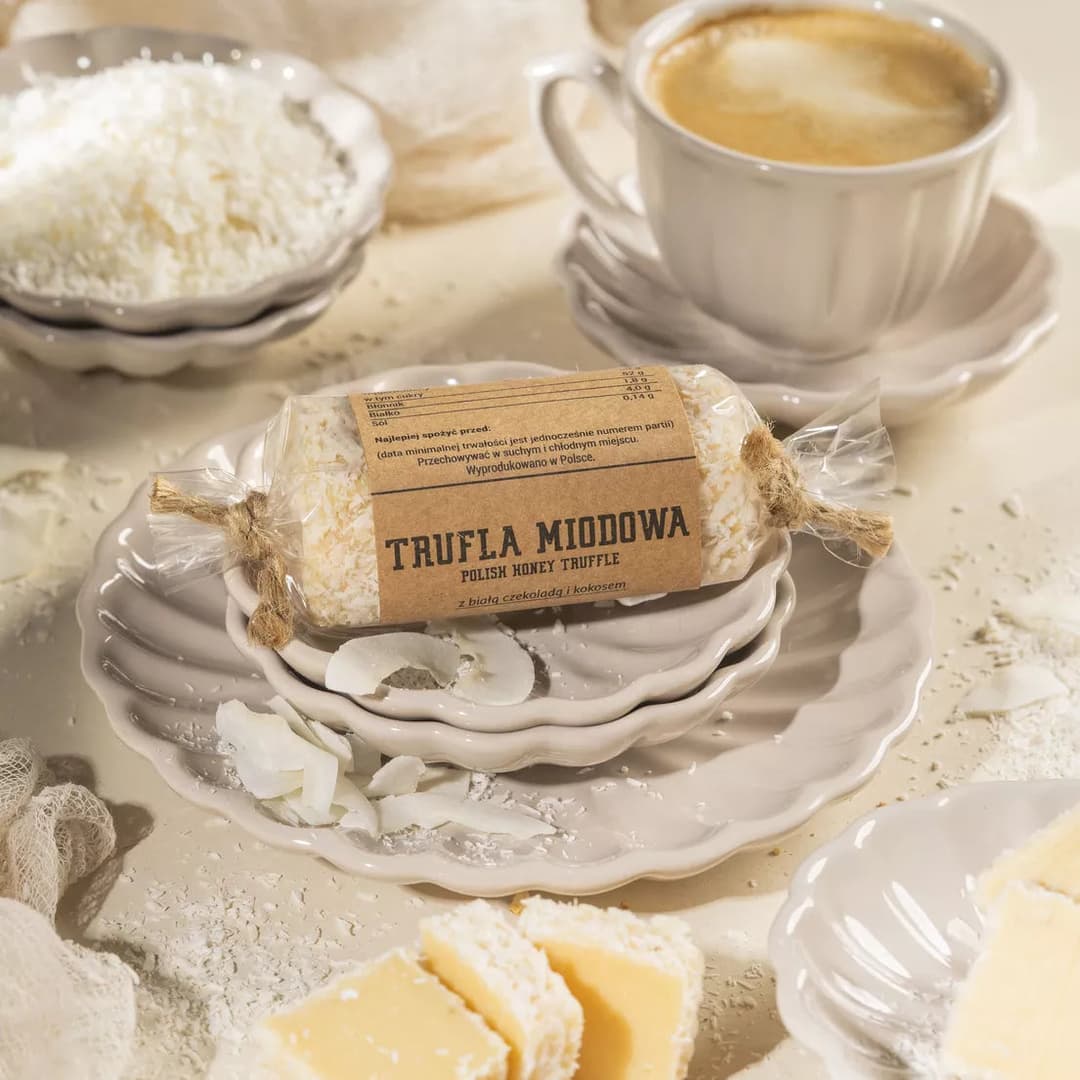 Trufla miodowa baton z białej czekolady (kokos-rum) 80 g